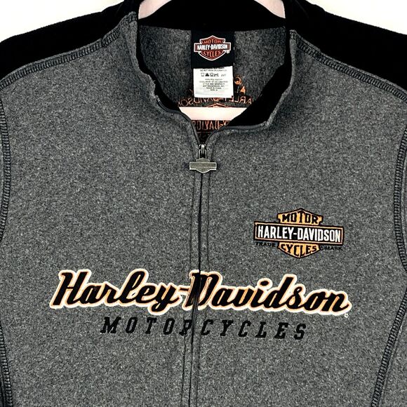 Harley Davidson Women’s SZ M Gray Black Fleece Jacket Lightweight Zip Classy - Picture 7 of 12